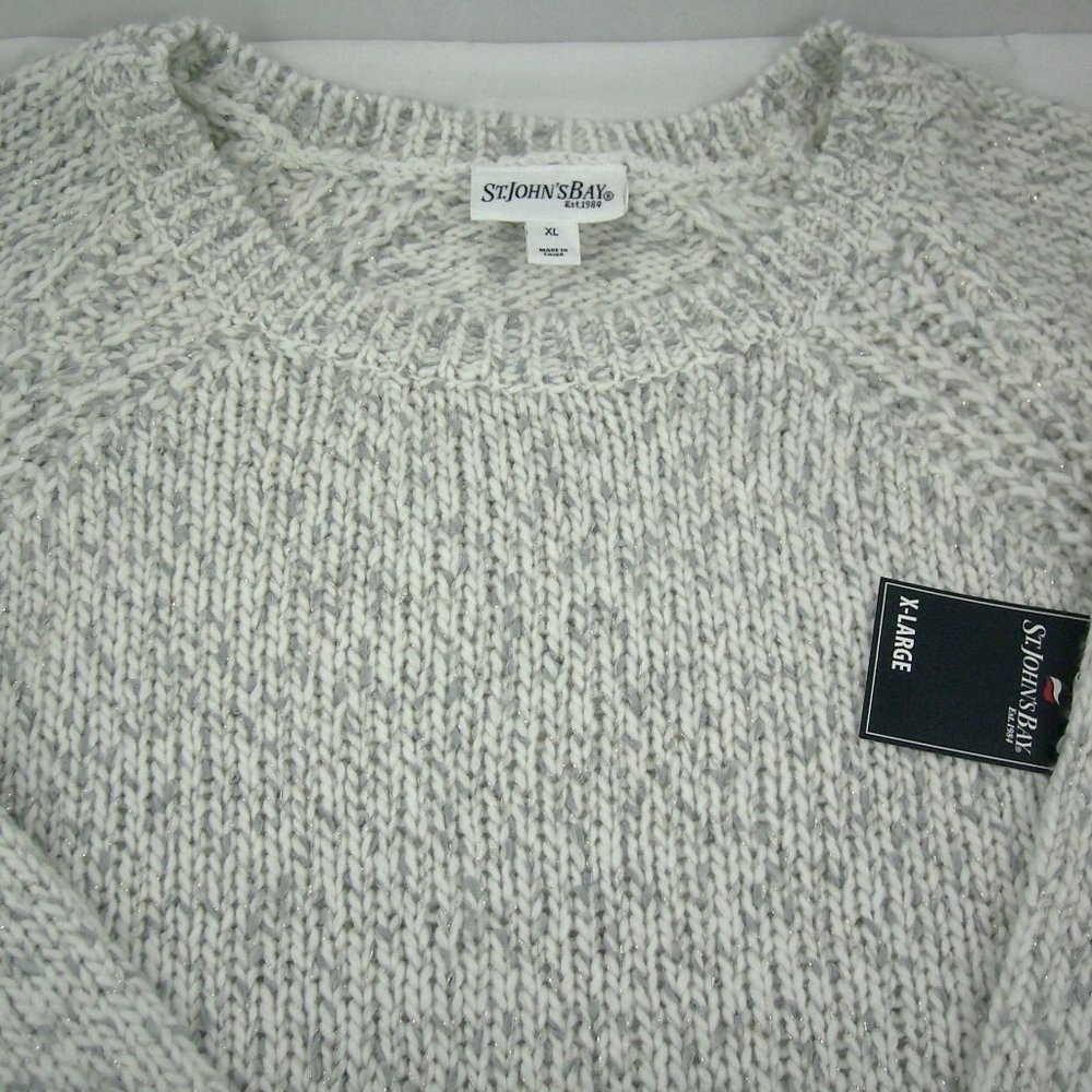 St. John's Bay Ivory w/Heather Grey Sweater - Picture 5 of 6